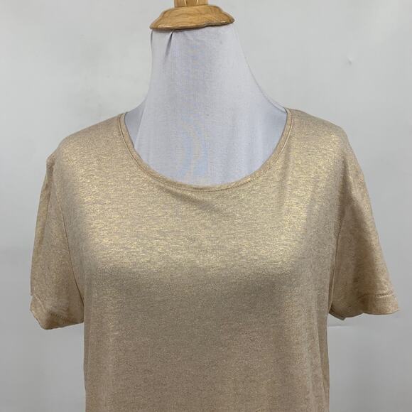 Seen Worn Kept T Shirt Womens 6 Gold Metallic Linen Blend Short Sleeve Crew Neck - Picture 3 of 11